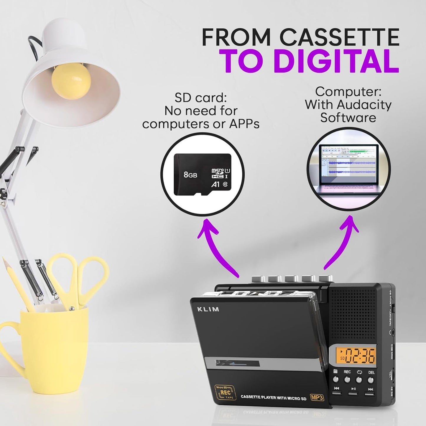 K10 Cassette Cassette MP3 8GB KLIM Portable Tape Player & Tape Recorder, to Converter + Built-in Microphone & Speaker +