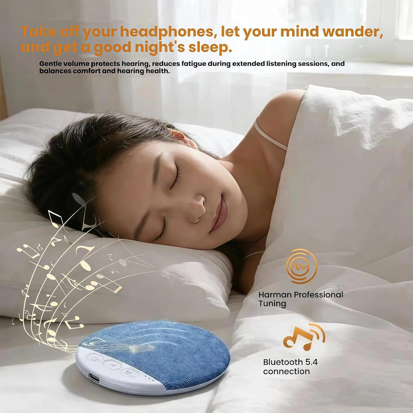 BXUJFFABS 10-Hour 1.7 oz Bluetooth Pillow Speaker, Mini Portable Under-Pillow Sleep Sound Machine with Stereo Bass