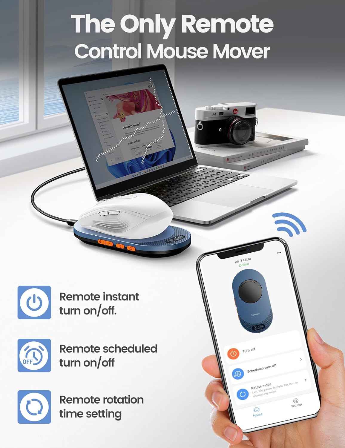 Vaydeer 3 Air Ultra Mouse Mover with APP, Ultra Slim Mouse Jiggler with Timer Function, Undetectable & Noiseless