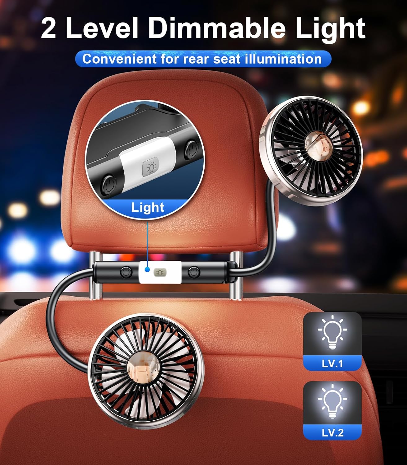 Dual Head Gooseneck Car Cooling Fans for Back Seat for Kids, USB Car Headrest Cooling Fan for Baby Rear Facing, Car