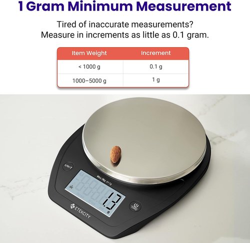 Etekcity Digital Food Scale - Accurate 0.1g Measurement for Weight Loss & Meal Prep | 11lb/5kg, Stainless Steel Black
