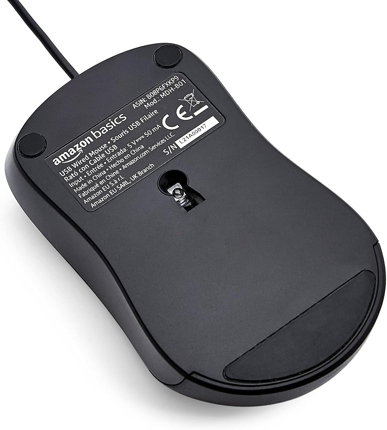 Amazon Basics 3-Button 1000 6-foot USB Wired Mouse with Precision Scroll Wheel, DPI, Ergonomic Grip, Plug and Play