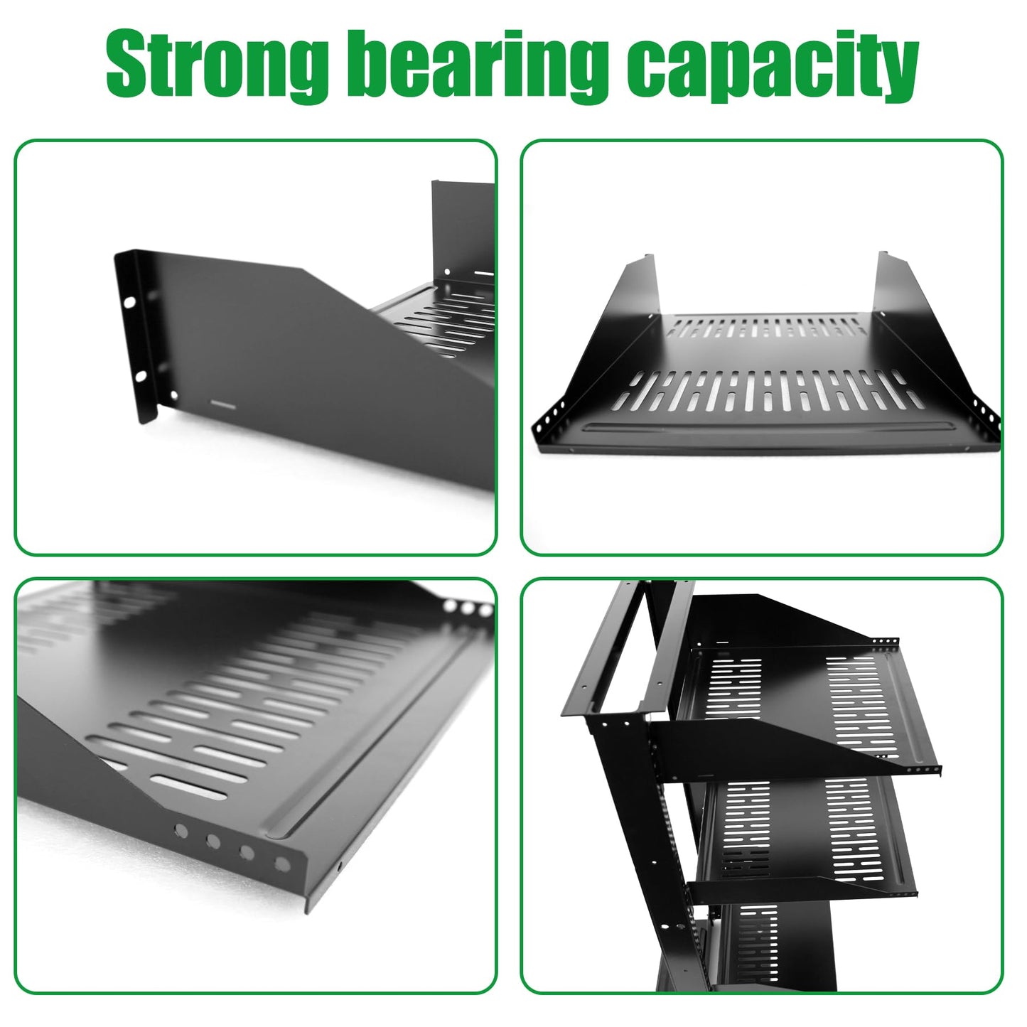Server Rack Shelf-Universal Vented Rack Mount Cantilever Tray for 19" Network Rack & Cabinet - Heavy Duty Steel - Weight Capacity 115lb-3U H 18" D/ 2 Pieces Packaging GLOBALRACK (3U18, 18INCH)