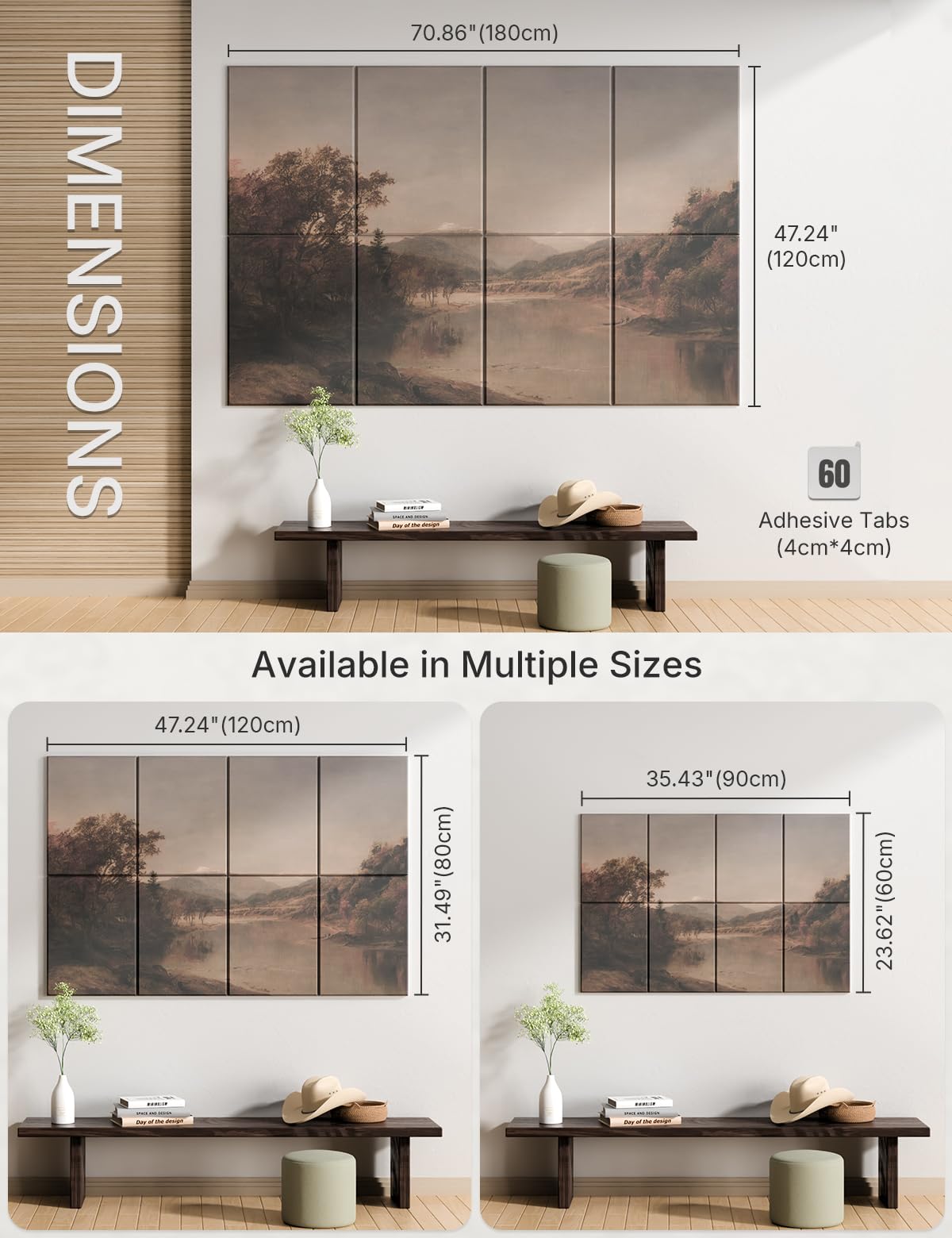 Wall Art Acoustic Panels,70''×47''Sound Absorbing Panels-8-Pack with 60 Adhesive Tabs, Decorative Sound Absorbing Panels for Living Room and Recording Studio, Offices-Mount Washington