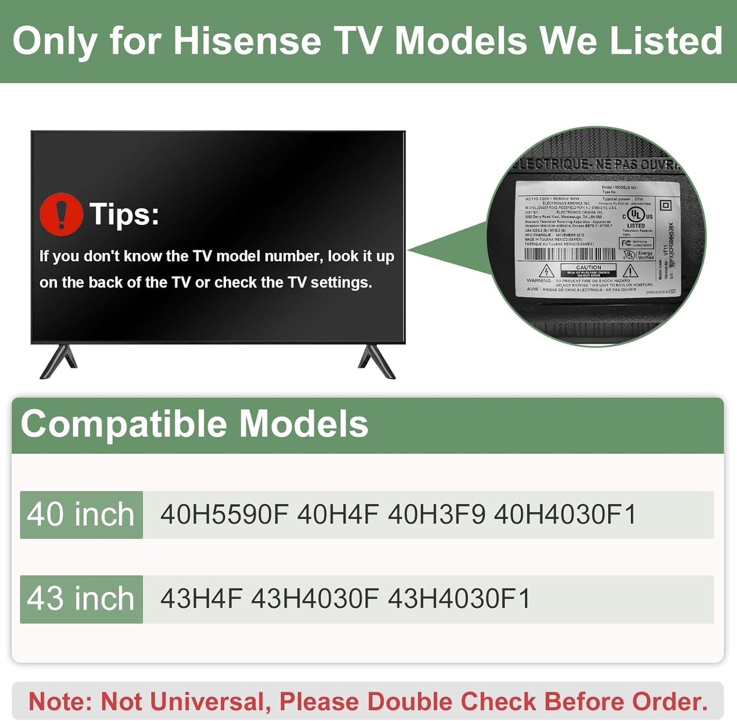 40H5590F 40H4F 40H3F9 40H4030F1 43H4F 43H4030F 43H4030F1 Set, TV Stand Legs for Hisense TV Legs, for Hisense TV TV