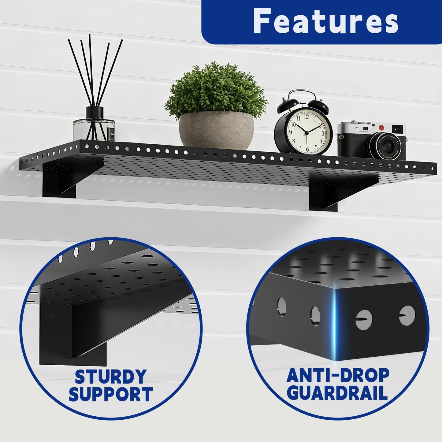 LYYUWE Heavy Duty Slatwall Shelf 16x12Inch, Steel Slatwall Accessories Storage Rack for Garage, Retail, Workshop (2, 16x12Inch)