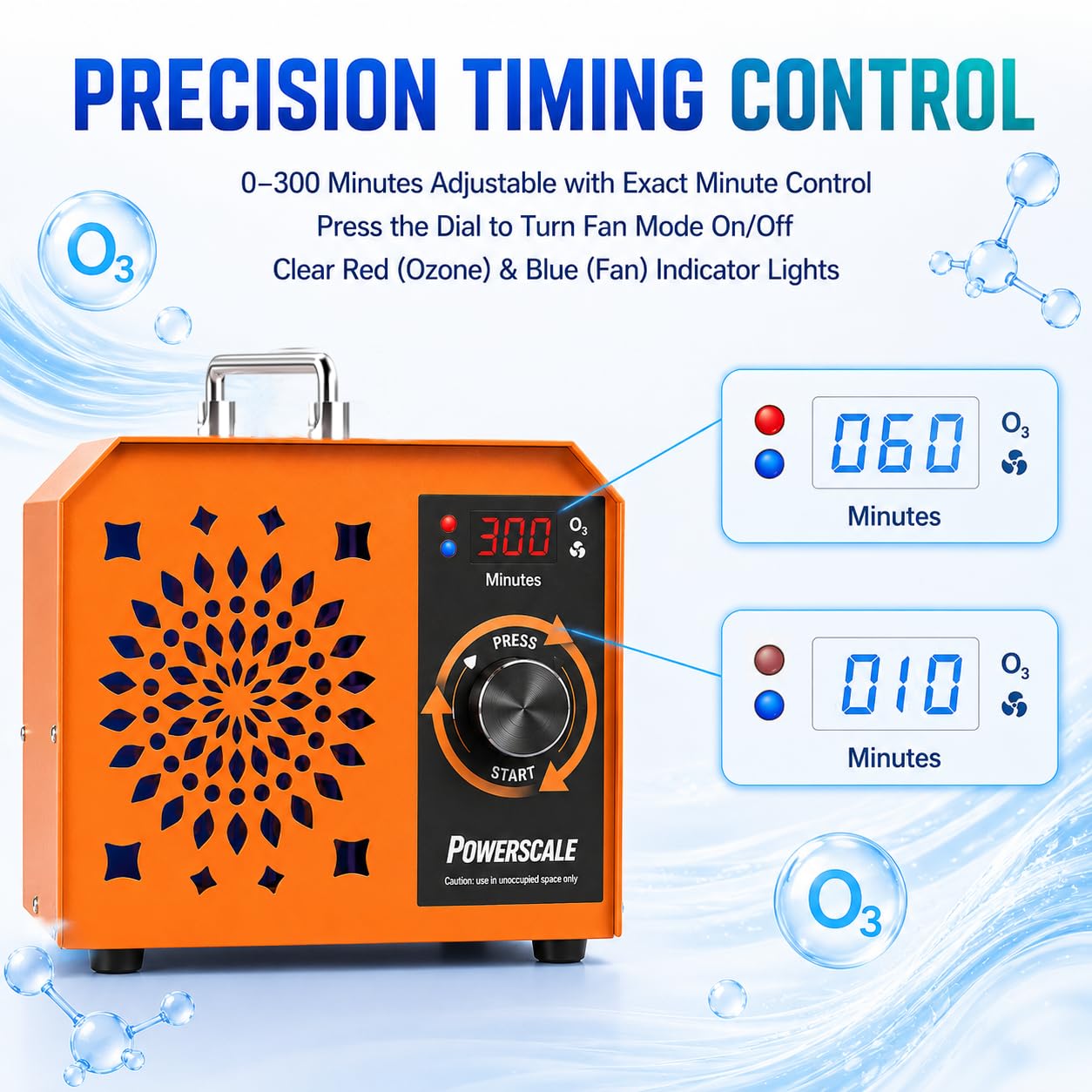 Powerscale OZB3 Industrial Ozone Generator 250,000mg/h for Fire/Smoke Damage, Pet Urine Odor, Large Homes, Restoration & Commercial — Ozone Machine Odor Eliminator, Orange