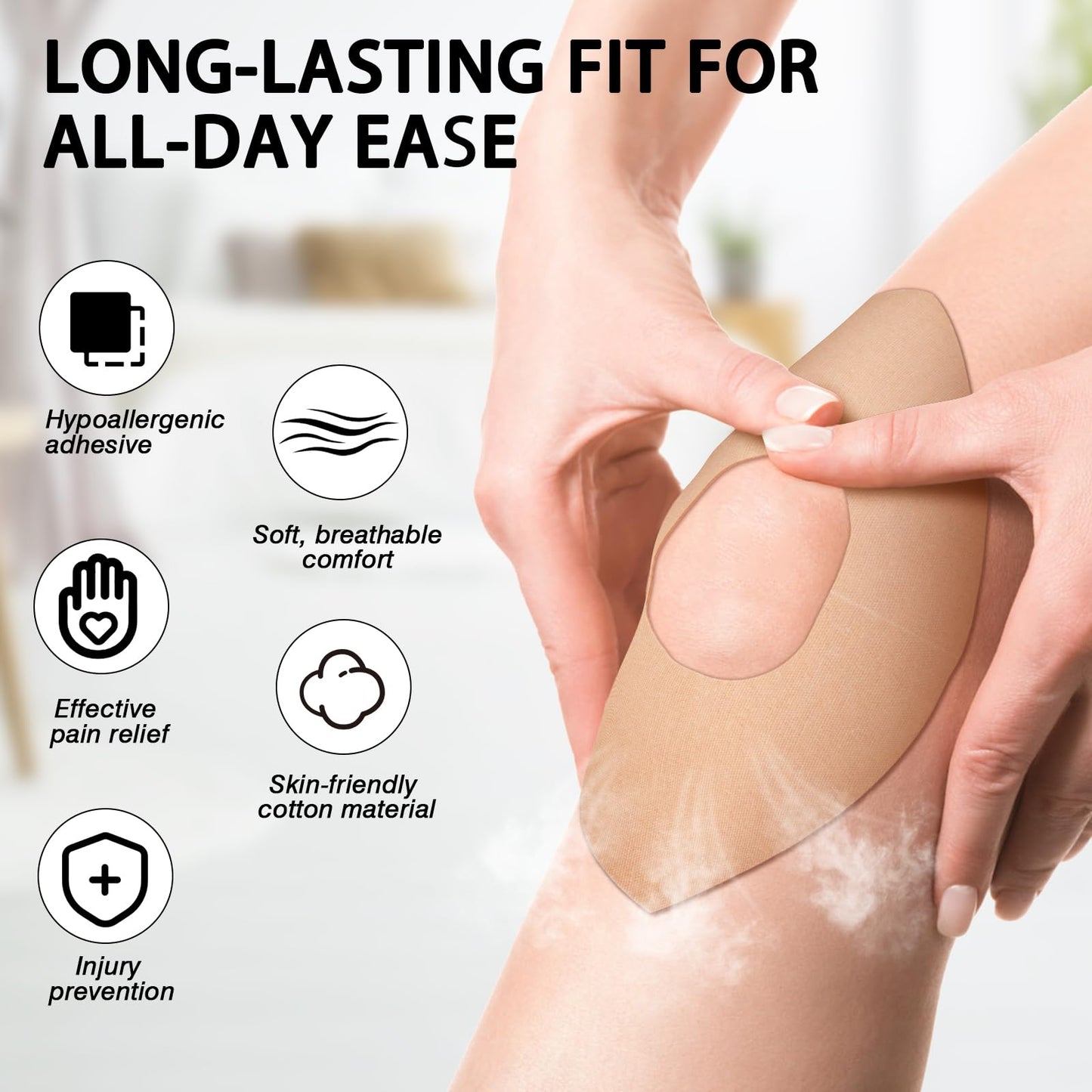 Kinesiology Tape for Knees, 10 Pcs Precut Kinesiology Tape for Knee Pain Relief & Support, Waterproof & Elastic Athletic Tape for Knee Stability, Breathable & Comfortable Kinesiology Tape Precut