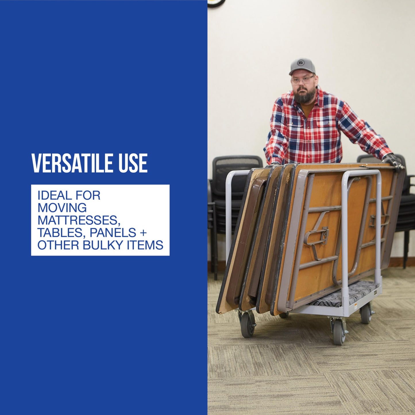Strongway 4-Wheel Cart with Carpeted Deck, 1600-Lb Capacity, Heavy-Duty Steel Panel Dolly Mover, Rolling Platform Truck with 6-Inch TPR Swivel Casters & Dual Side Handles for Moving
