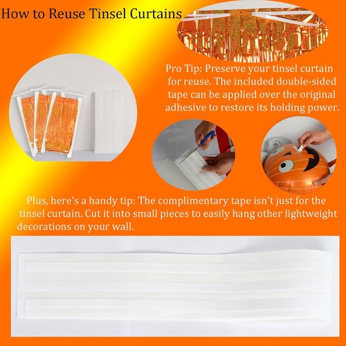 Melsan Tinsel Fringe Curtain - Upgraded 3 Pack of 3.2 x 8.2 Ft Orange Metallic Streamers for Parties & Events