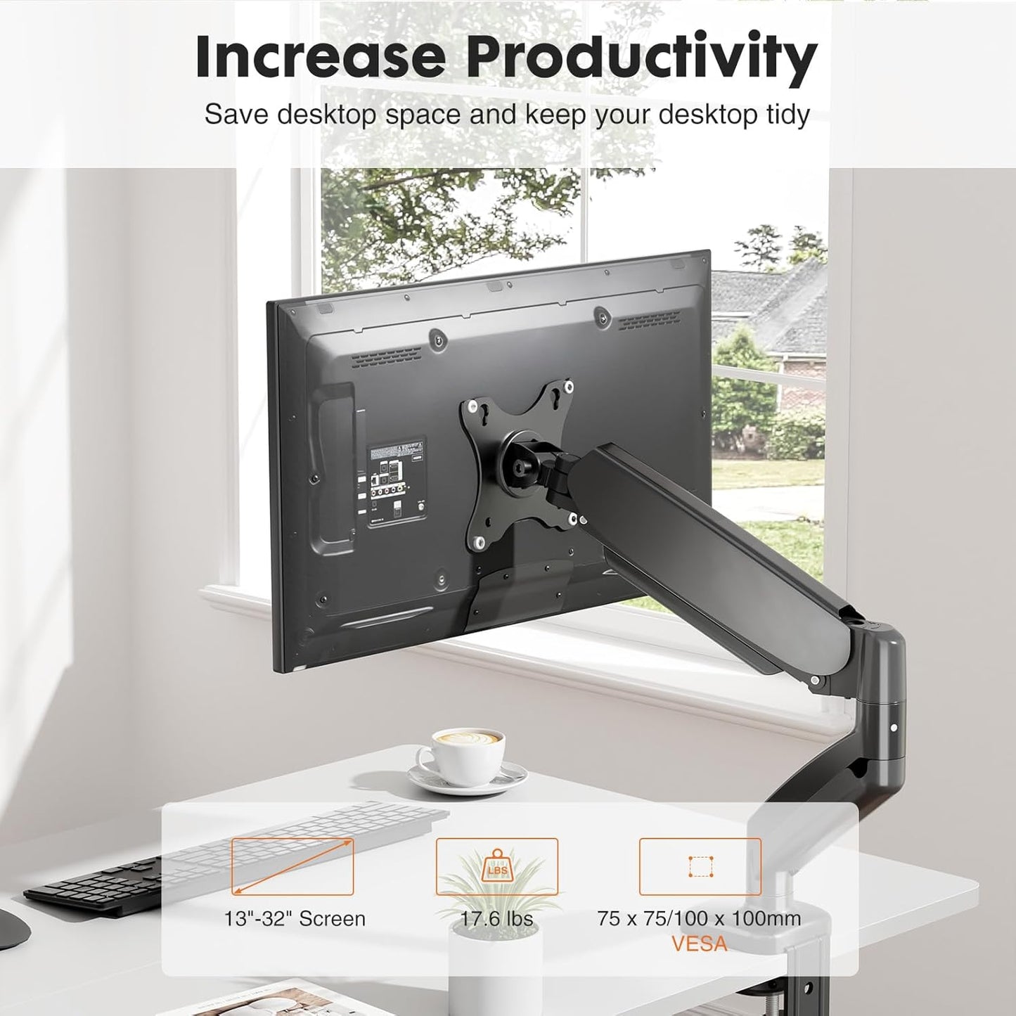 Simple Deluxe 13" 32" Single Monitor Arm, to Adjustable Desk Monitor Stand Mount, Black