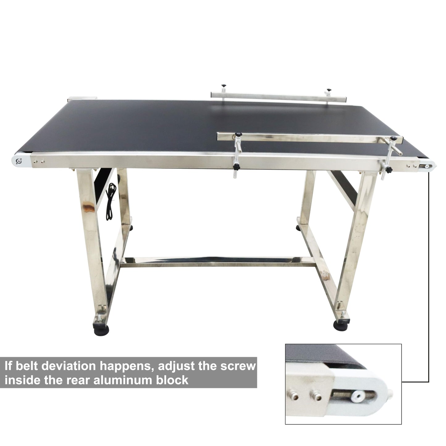 BREVELTION PVC Flat Belt Conveyor Stainless Steel Industrial Transport Conveyor Adjustable Speed Conveyor with Double Guardrails Conveyor Length 59inch Width 27.5inch Load 55LBS 250W