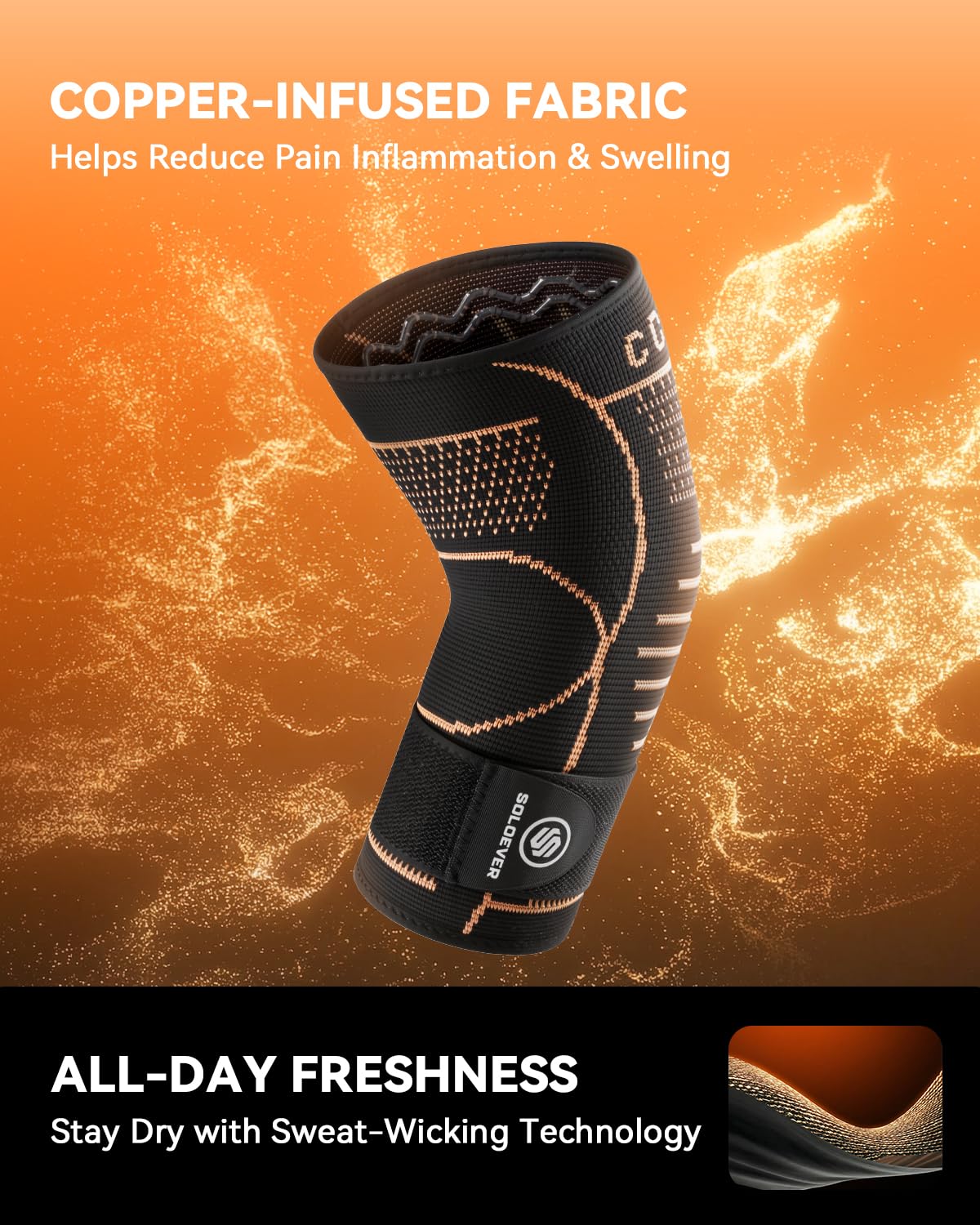 SOLOEVER Copper Elbow Compression Sleeve with Adjustable Strap [Medical-Grade ＆ Targeted Support] Elbow Brace for Tendonitis and Tennis Elbow - Elbow Support for Weightlifting, Golfers, Arthritis, Bursitis - Fit for Men & Women
