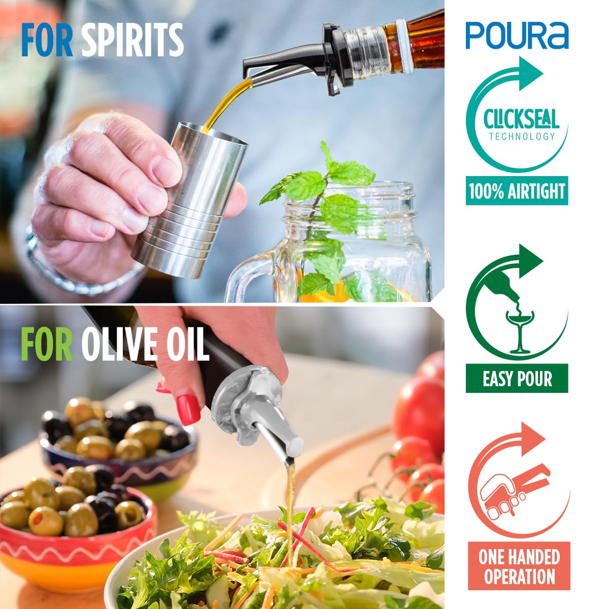 3-in-1 Liquor Pour spout with Built-in Fruit Fly Protection - BPA Free & Dishwasher Safe Hygienic Alcohol Speed Spouts - Also for Olive Oil, Juice, Syrup. Black 2 Pack