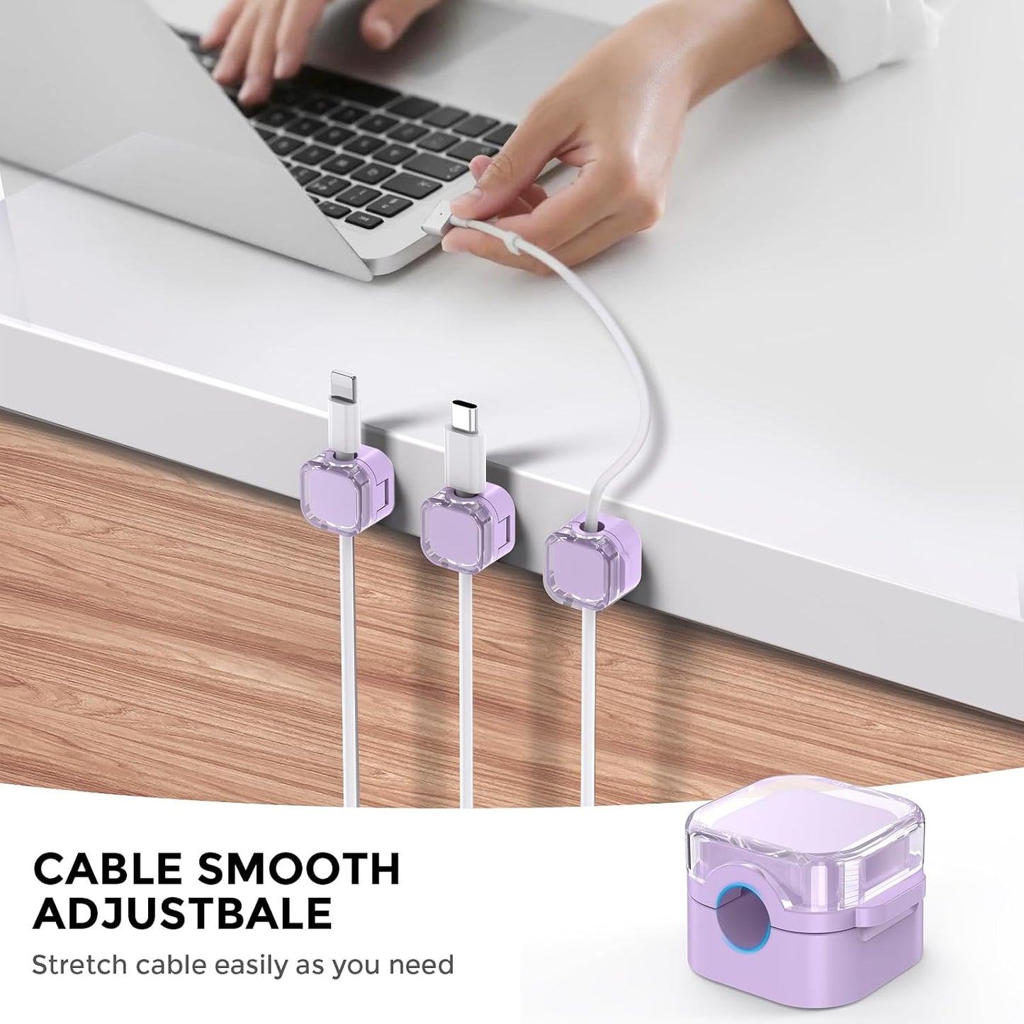 AHASTYLE 6 Pack [1s Magnetic Cable Organizer Lock] Cord Holders Clips Strong Adhesive Cord Keeper [Smooth Adjustable]