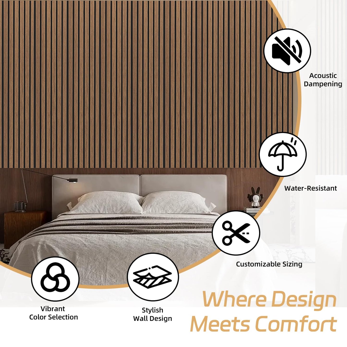 Ritollo Wood Panels for Wall 94.5"×11" Acoustic Panels for Interior Wall Decor, 3D Wood Slat Fluted Sound Absorbing Panel - Walnut 2 Pack