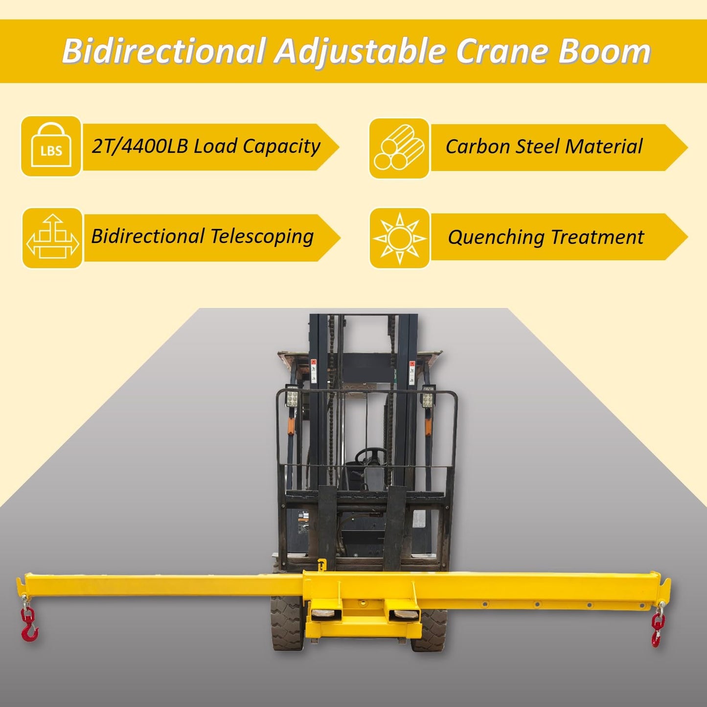 LGXEnzhuo 4400LB Forklift Jib Boom Crane Attachment – Bidirectional Telescopic Carbon Steel Hoist, 12.1ft Adjustable Lifting Arm, 6.3"x2.56" Pocket Size, for Warehouse Farm