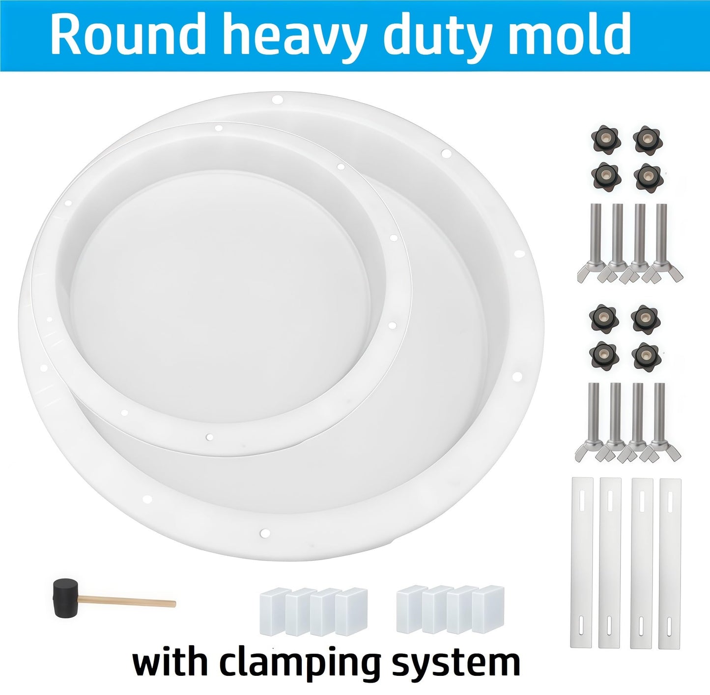 2Pcs Extra Large Round Resin Table Mold with Clamping System 24 Inch and 14 inch No Seal Epoxy Molds for River Table, Resin Clock, Floral Preservation Bouquet DIY Art