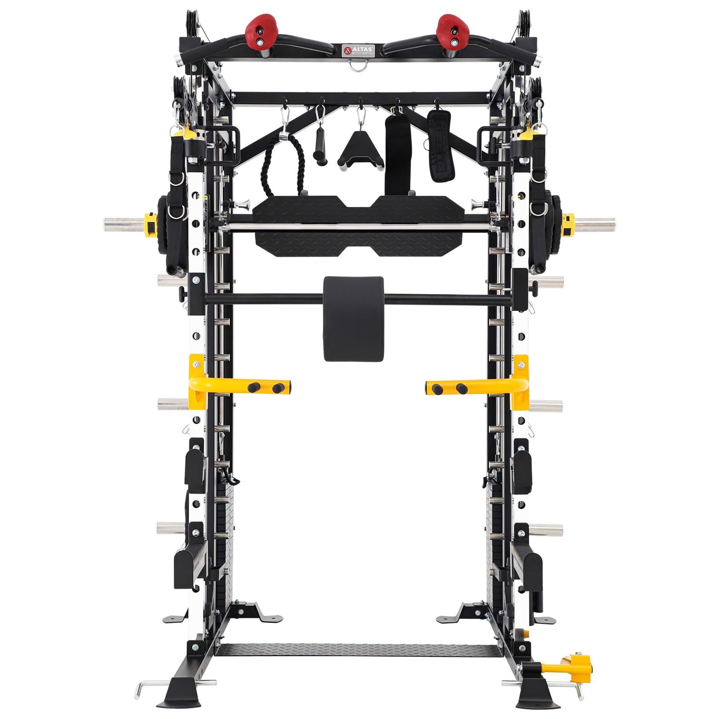 Altas Strength Light Commercial Smith Machine Home Gym with Pulley System Squat Rack Pull-Up Bar Total Body Cage Workout Equipment Tower Weight Lifting Leg Press Strength Training 3087B