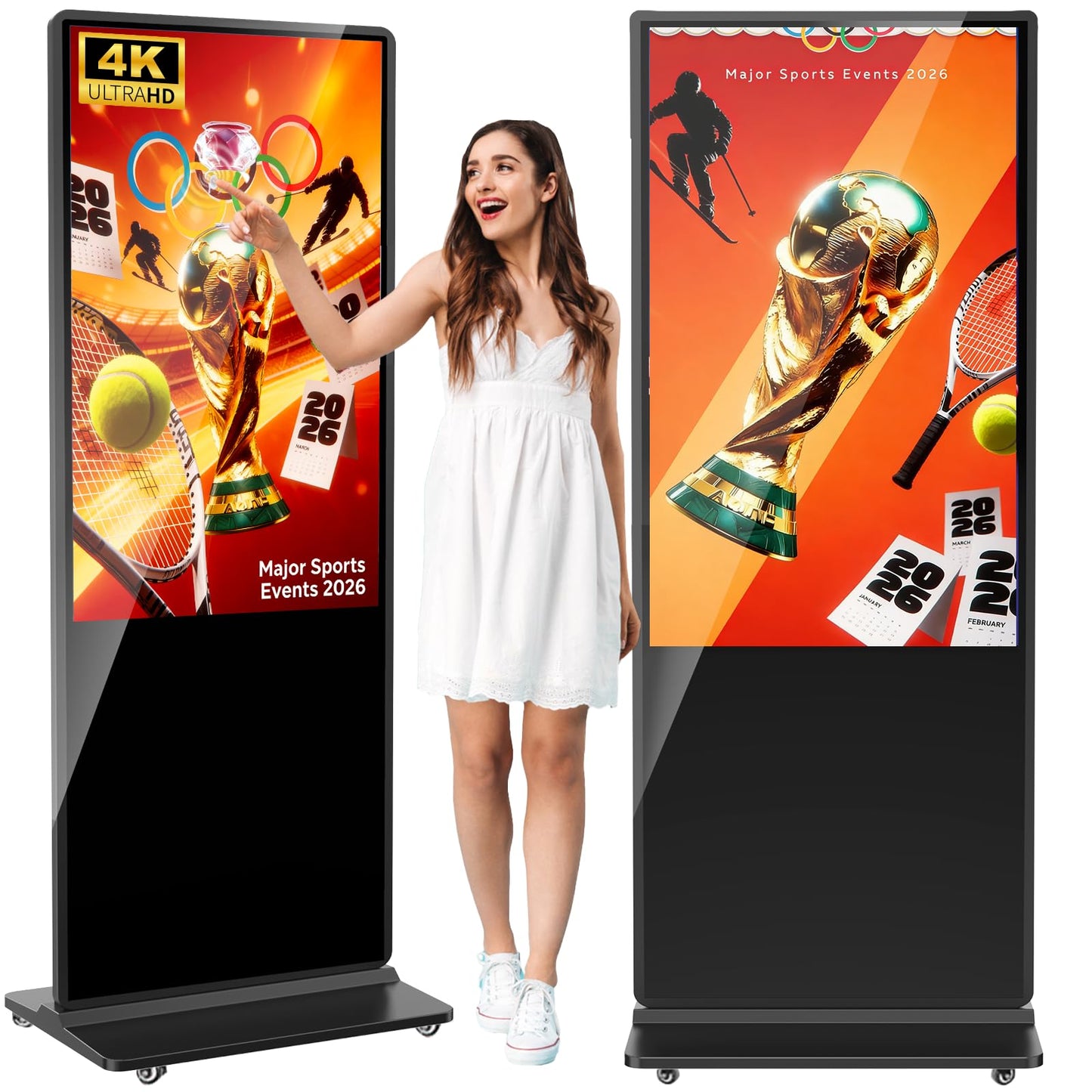 YCKJNB 55 inch Indoor Digital Signage 4K Touchscreen,CMS Software,IPS Floor Standing Digital Kiosks Interactive Displays with WiFi HDMI/USB Input Auto AD Player, Android OS Black