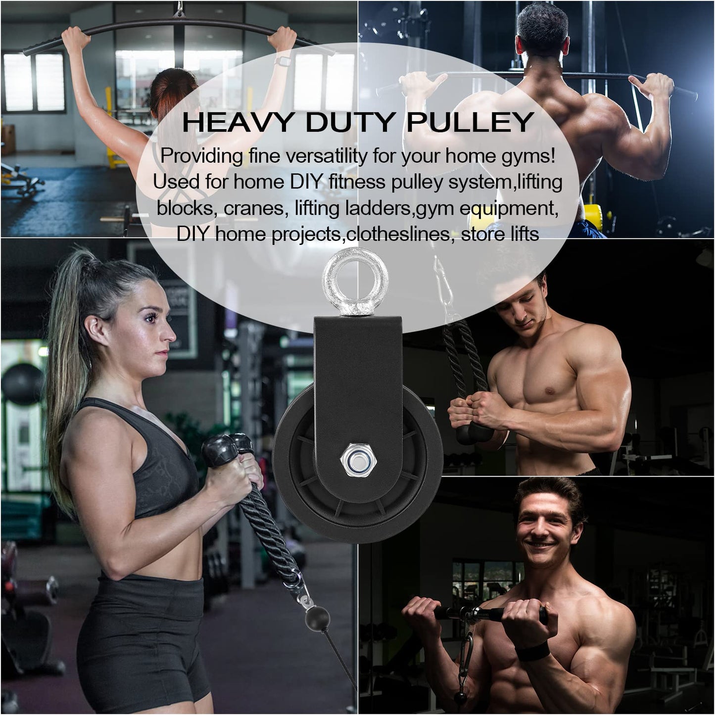 Spuspk 3.54 in Cable Pulley 360 Rotation Traction Wheel with Carabiner and Strap,Silence Smooth Detachable for DIY Gym Pulley System,DIY Gym Attachment Lifting Blocks,Ladder Lift,Hoists,Clothesline