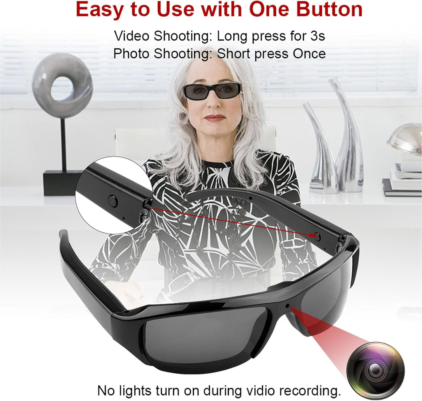 Tangxi 1080P Camera Glasses, HD Video Camera Sunglasses for Men Women, Anti Shake & Wide Angle Lens Action Camera