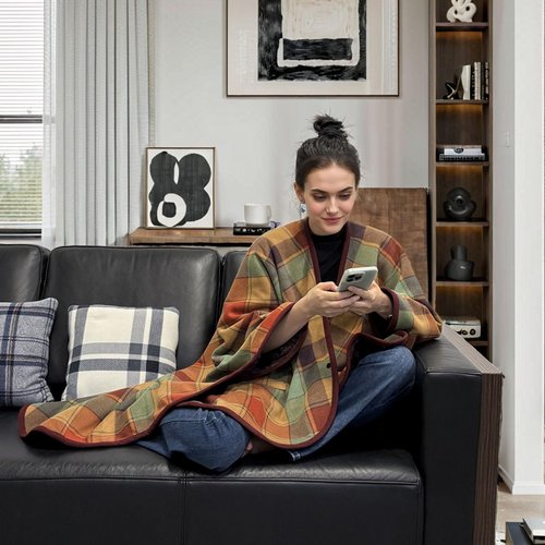 forestfish Wearable Blanket Poncho With Pockets And Buttons, Flannel Shawl Wrap Blanket For Women Soft And Warm