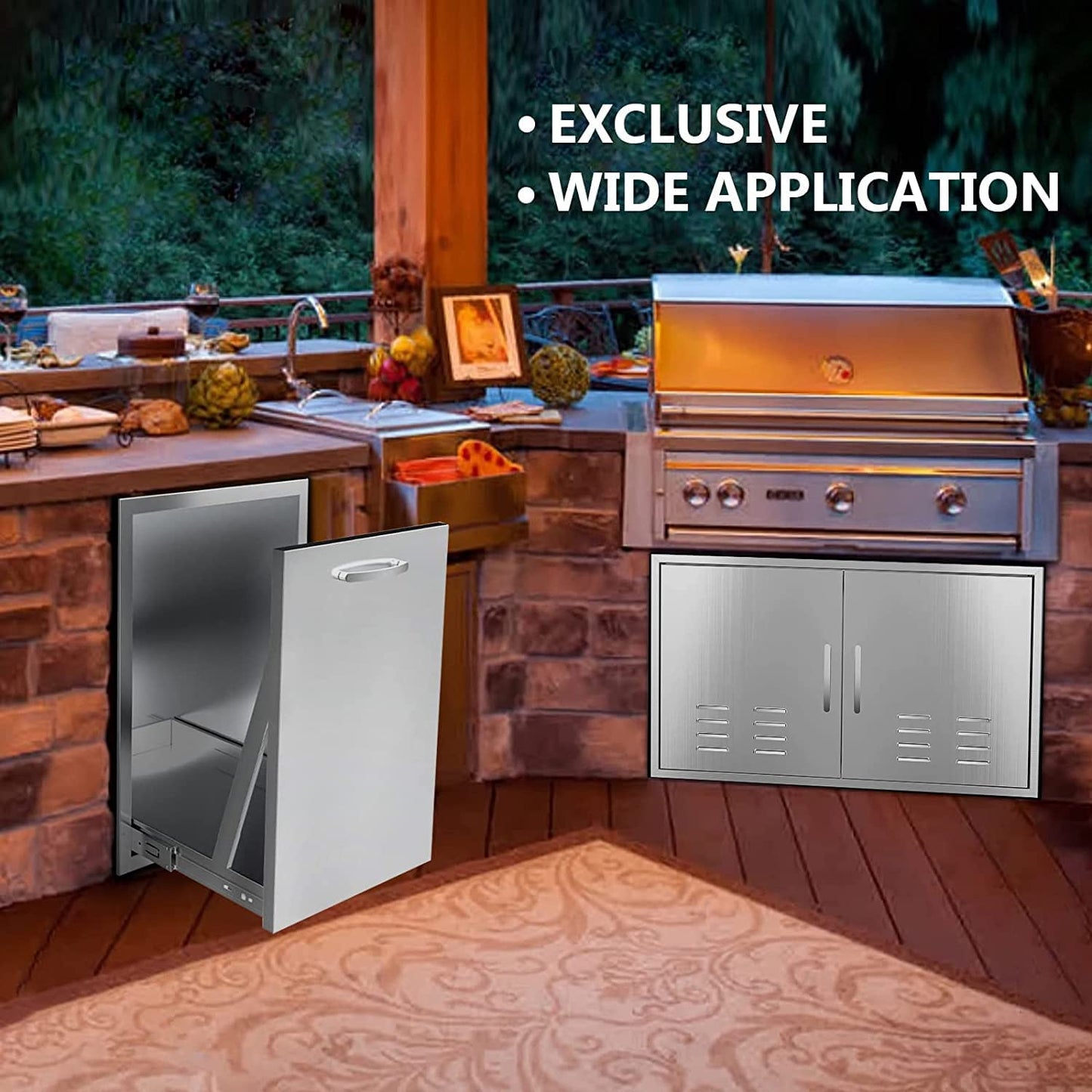 RAILEN Pull-Out Double Trash Drawer 20''Wx27''Hx24''D, Built-in Trash Drawer, Outdoor Kitchen Stainless Steel Trash Bin for BBQ Island Grill Station