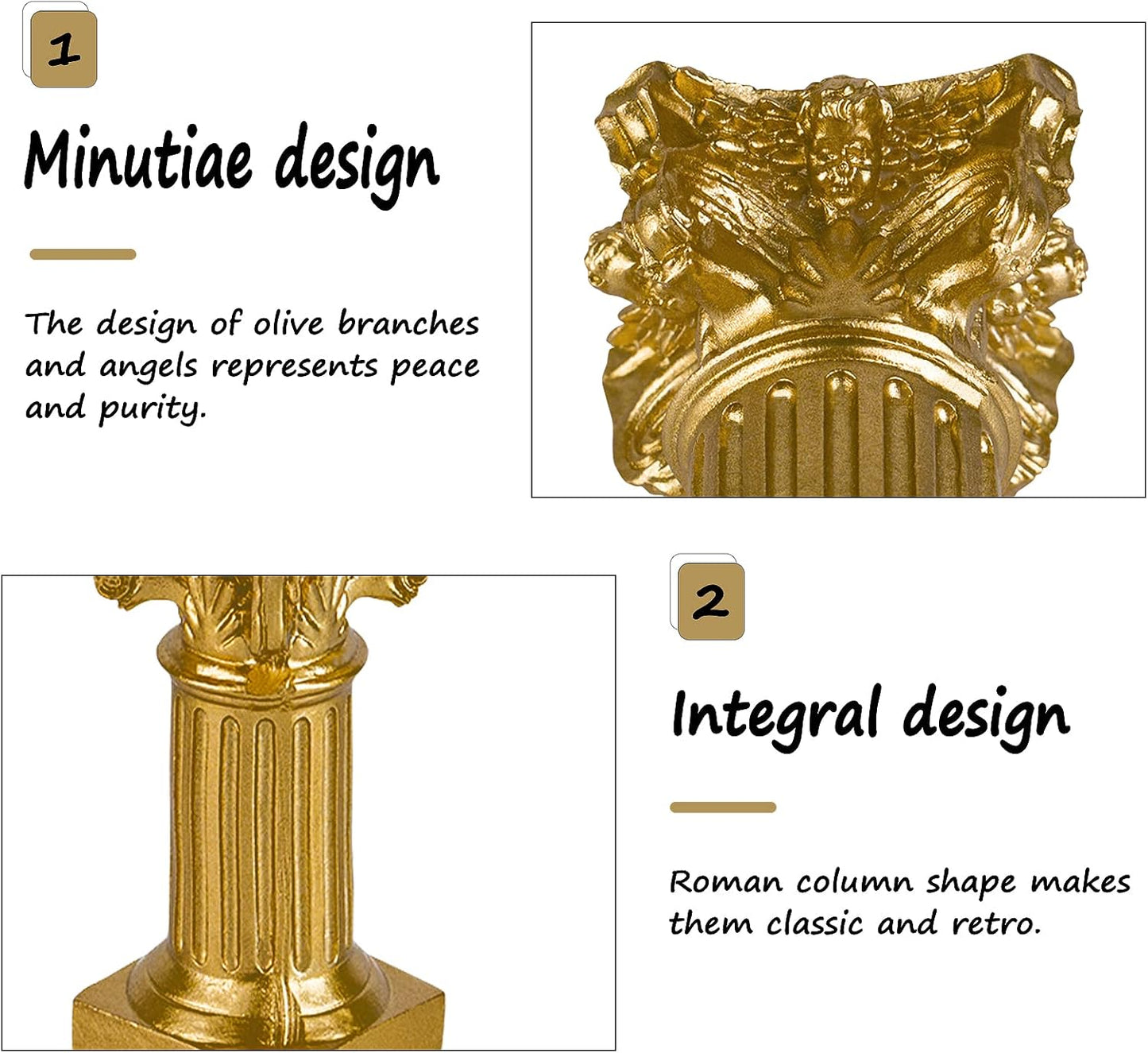 Skiennix Gold Candle Holders - Mini Roman Pillar Statues Set of 2 | Decorative Resin Centerpieces