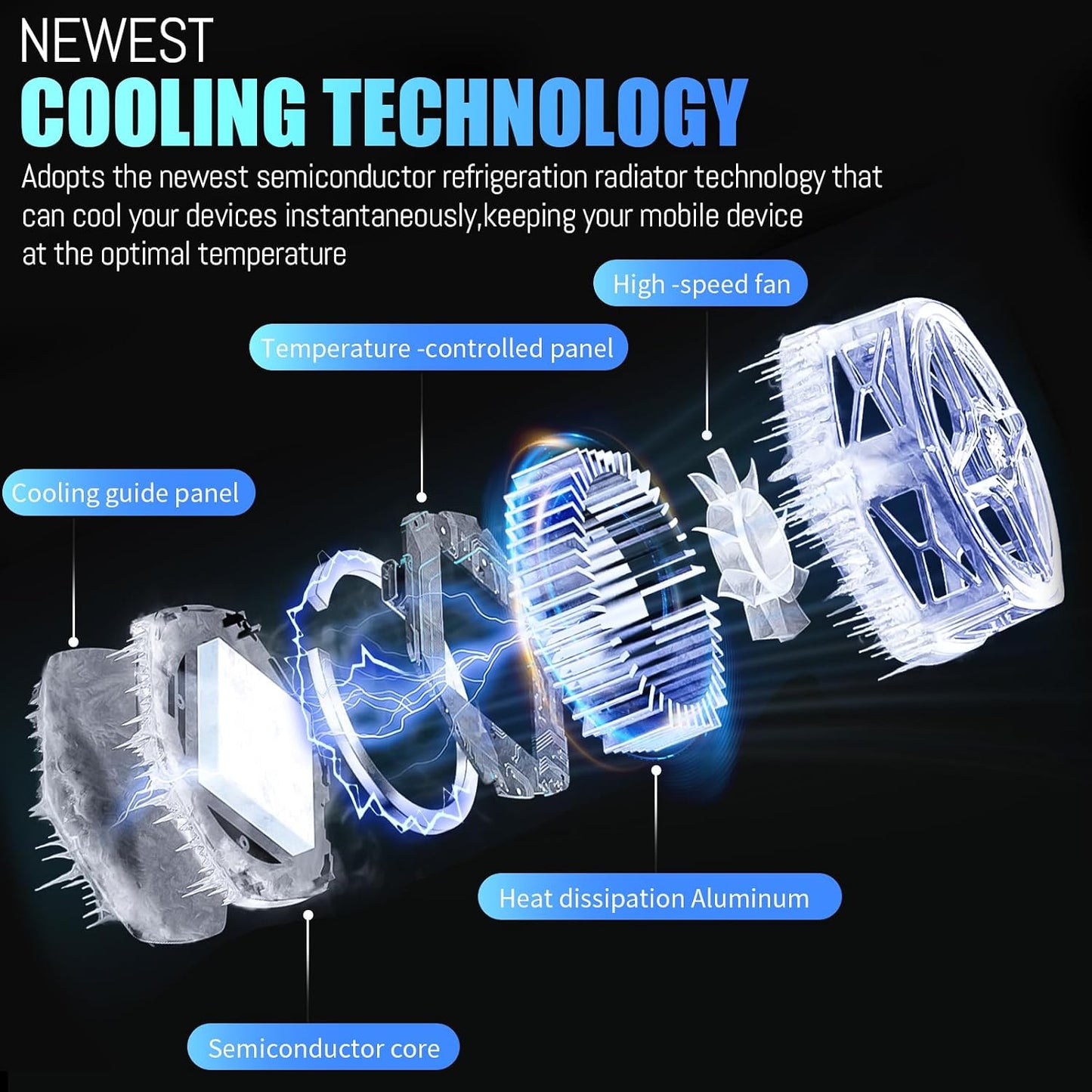 12-16 Phone Cooler for Gaming Streaming Radiator with LED Display Semiconductor Cooling Ideal for iPhone Compatible