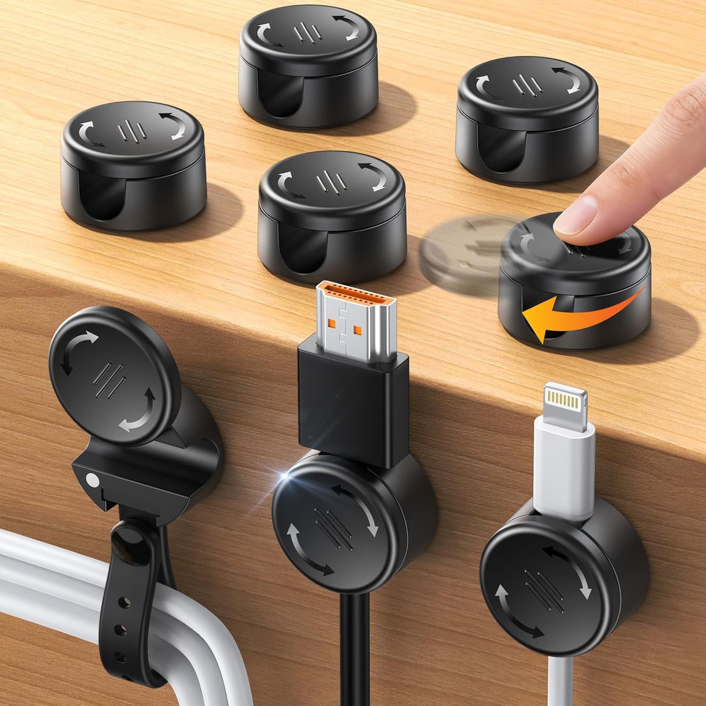 EOIWUY 8 Pack [2 1], 1s Cord Organizer Clips with Silicone Cable Ties in Magnetic Cable Organizer [Smooth Adjustable