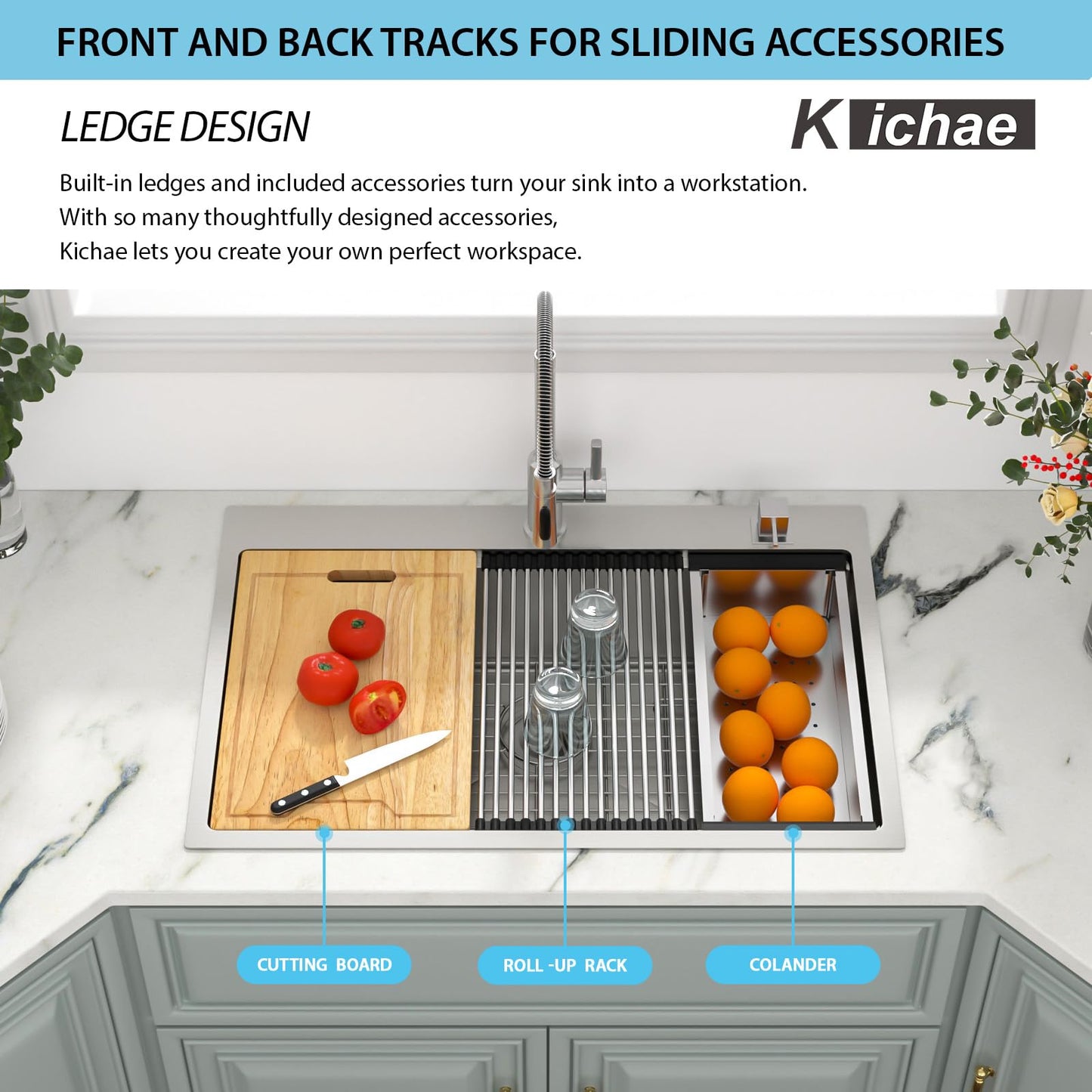 Kichae 33 Kitchen Sink Drop In - 33 x 22 Kitchen Sink Ledge Workstation Topmount Drop-In Single Bowl Stainless Steel 16 Gauge Single Bowl