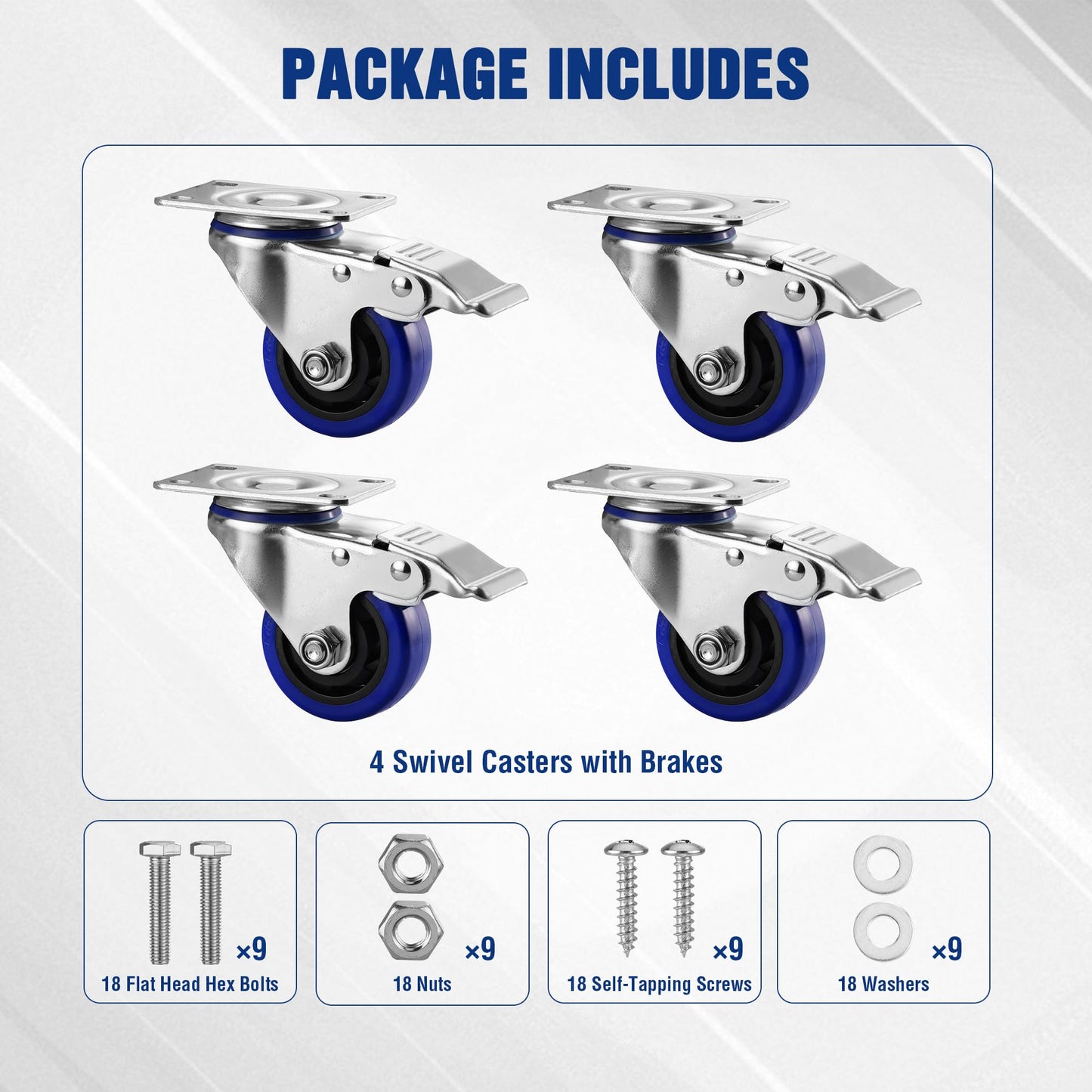 WORKPRO 3 Inch Caster Wheels, 1760LBS Heavy Duty Casters Set of 4, Swivel Casters with Brake, Locking Industrial Casters for Workbench, Furniture, Cart
