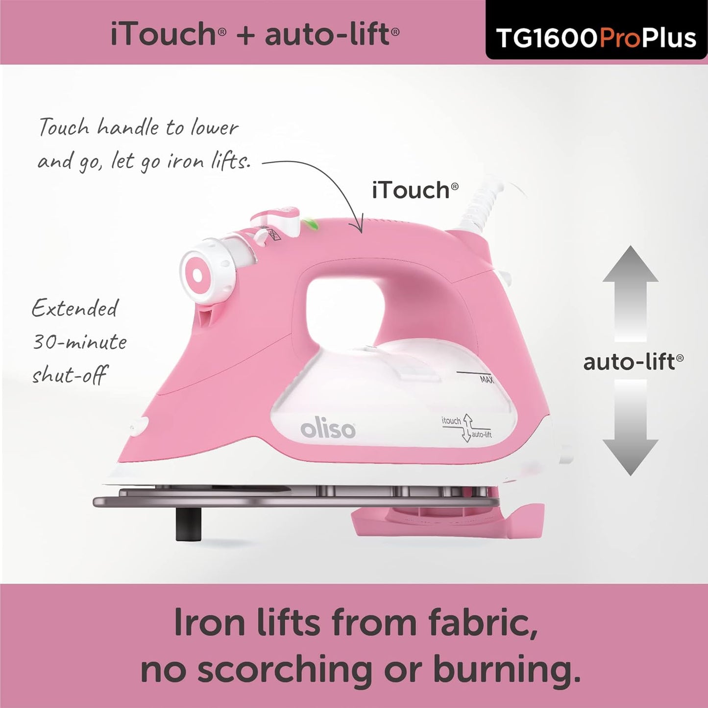 Oliso TG1600 ProPlus Smart Iron - 1800 Watt Steam Iron with Auto-Lift & Diamond Ceramic-Flow Soleplate | Rosé