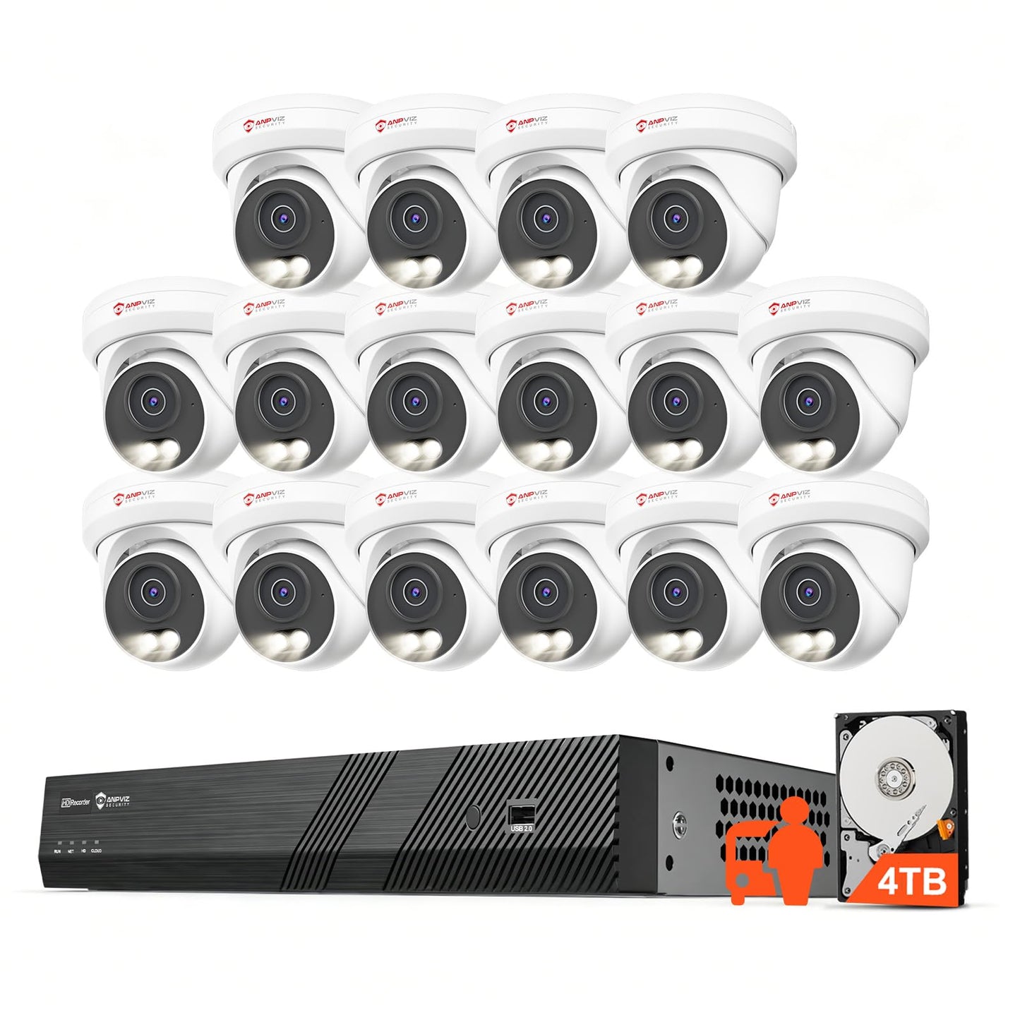 Anpviz 16 Channel NVR PoE Security Camera System, 12MP 4K 16CH Commercial NVR 4TB for Businesses, 16X 6MP Wired IP Turret Cameras Outdoor with AI Detection, Night Vision, Built in Mic, NDAA(U Series)