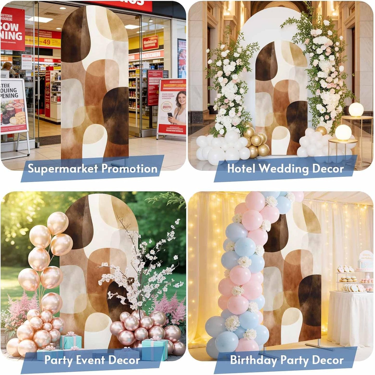LFoveYuamer 7.2 Ft Arch Backdrop Cover, Brown Geometric Decorative Wedding Arch Covers Spandex Fitted, Middle Century