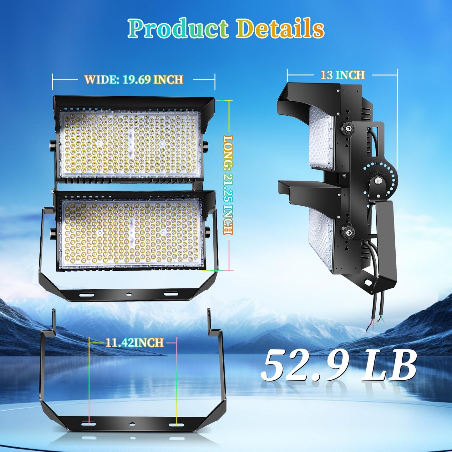 Juyace 900W LED Stadium Light 135,000LM, IP66 Waterproof Outdoor Flood Light for Sports Fields & Arenas, Replaces 2500W MH, 5000K Daylight, High Mast Mount with Power Cord