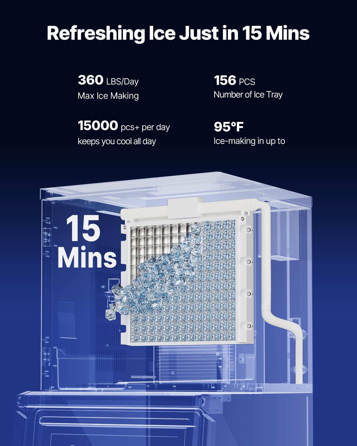 VEVOR Commercial Ice Maker Machine, 360LBS/24H Ice-Making Machine with 250LBS Large Storage Bin, Auto Self-Cleaning Ice Maker with Touchscreen for Bar Cafe Restaurant Business Commercial