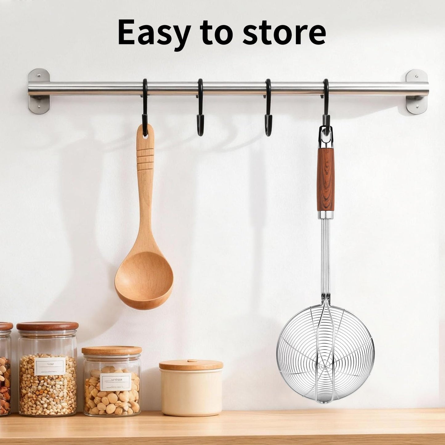ChefBee 5.3" Spider Strainer Skimmer Spoon with Handle, Stainless Steel Wire Strainer Ladle for Cooking and Frying, Kitchen Utensils Slotted Pasta Spoon, Fryer Scoop