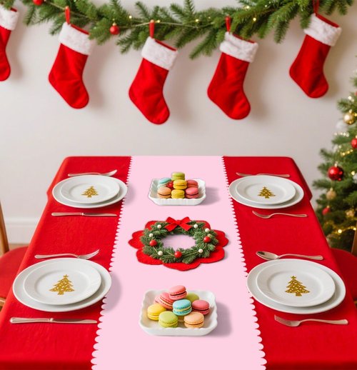 AVXINSOK 6 Pcs Light Pink Scalloped Table Runner Plastic 14 x 108 Inch Disposable Pink Runner for Table Wedding Baby Shower Birthday Party Decorations Scalloped Table Runner