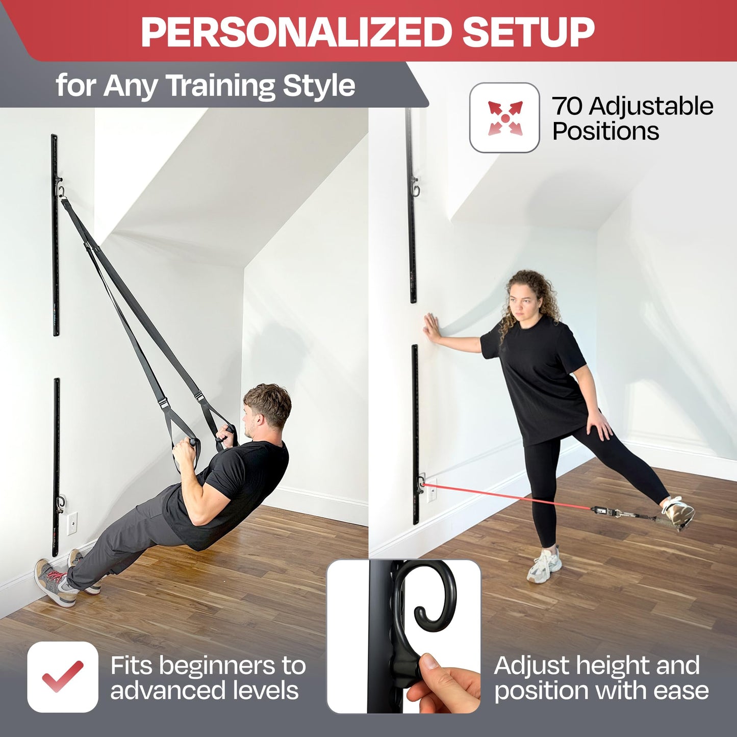 Aluminum Wall-Mounted Anchor Fitness System - Adjustable, Multi-Functional, Space Saving Home Gym Solution for Strength Training, 100+ Exercises, Easy Installation, 300lbs Capacity
