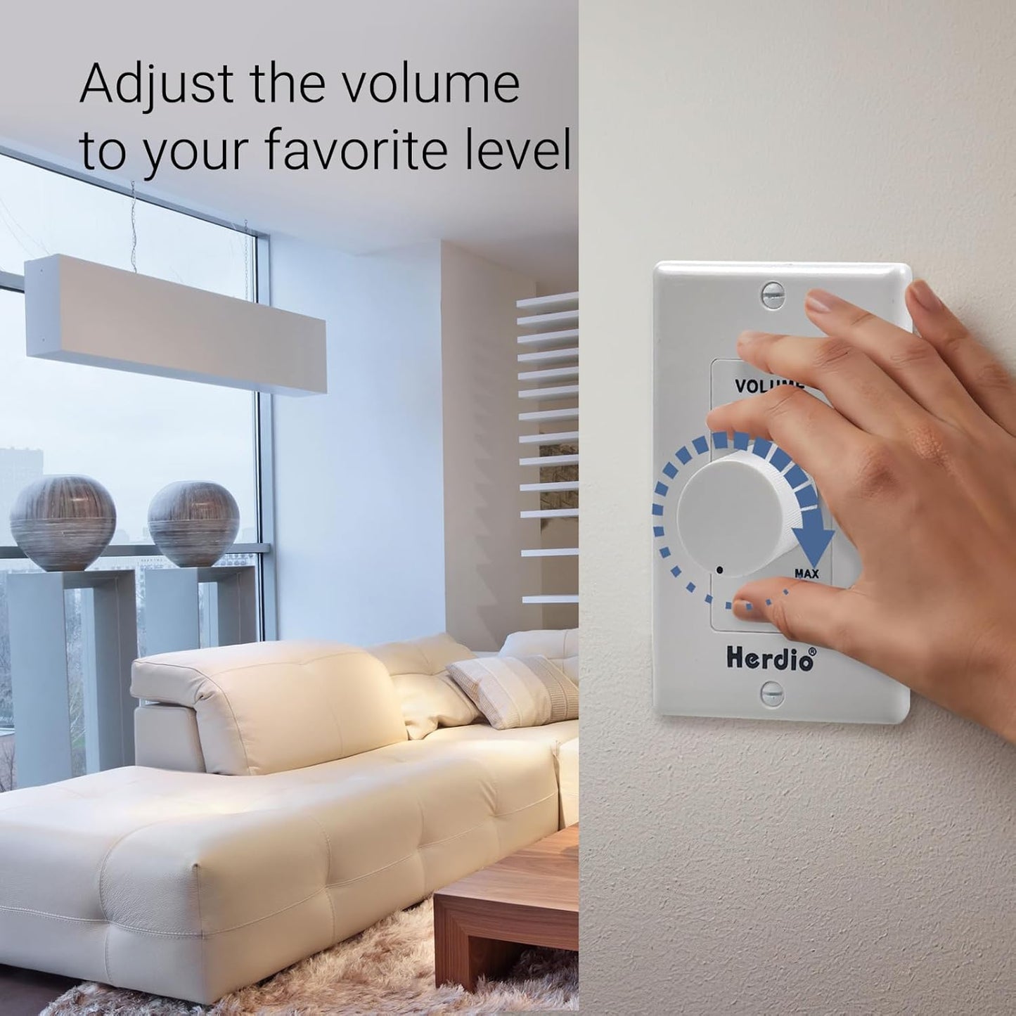 100W 3 12-Position, Herdio Volume Control Knob for Speakers, Flush in Wall Volume Controller with Independent Plate