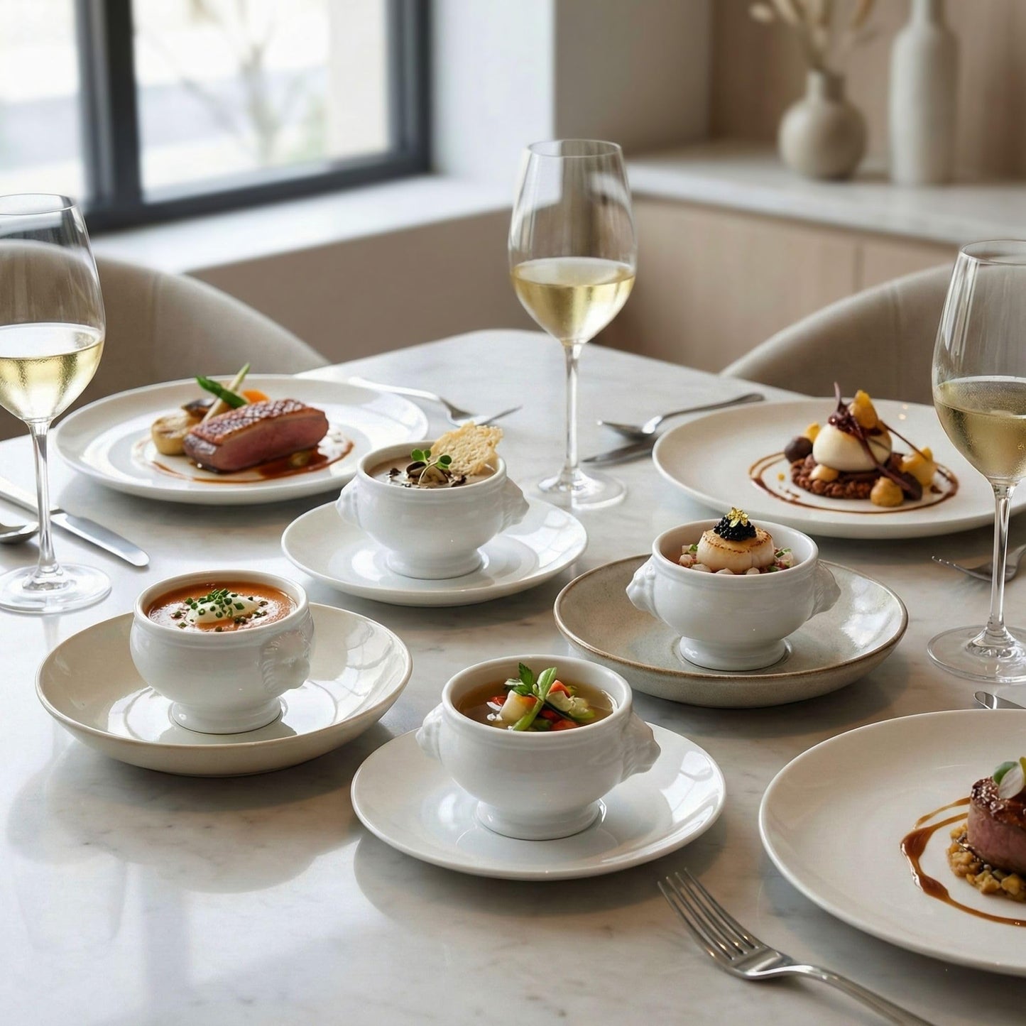 Restaurantware-2 Ounce Porcelain Bowls, 10 Lion Head Design Porcelain Small Bowls - Microwave-Safe, Oven-Safe, White Bowl, Chip-Resistant, Round