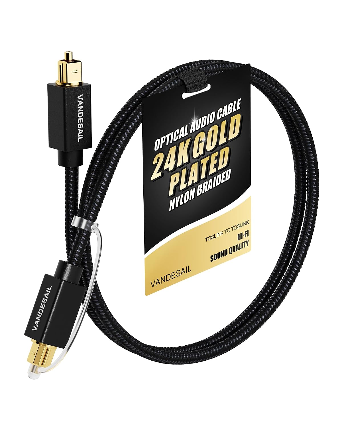 2ft/0.6M, PS4, TOSLINK Optical Audio Cable - Slim Braided Fiber, Digital Optical Audio Cable for Soundbar Gold-Plated