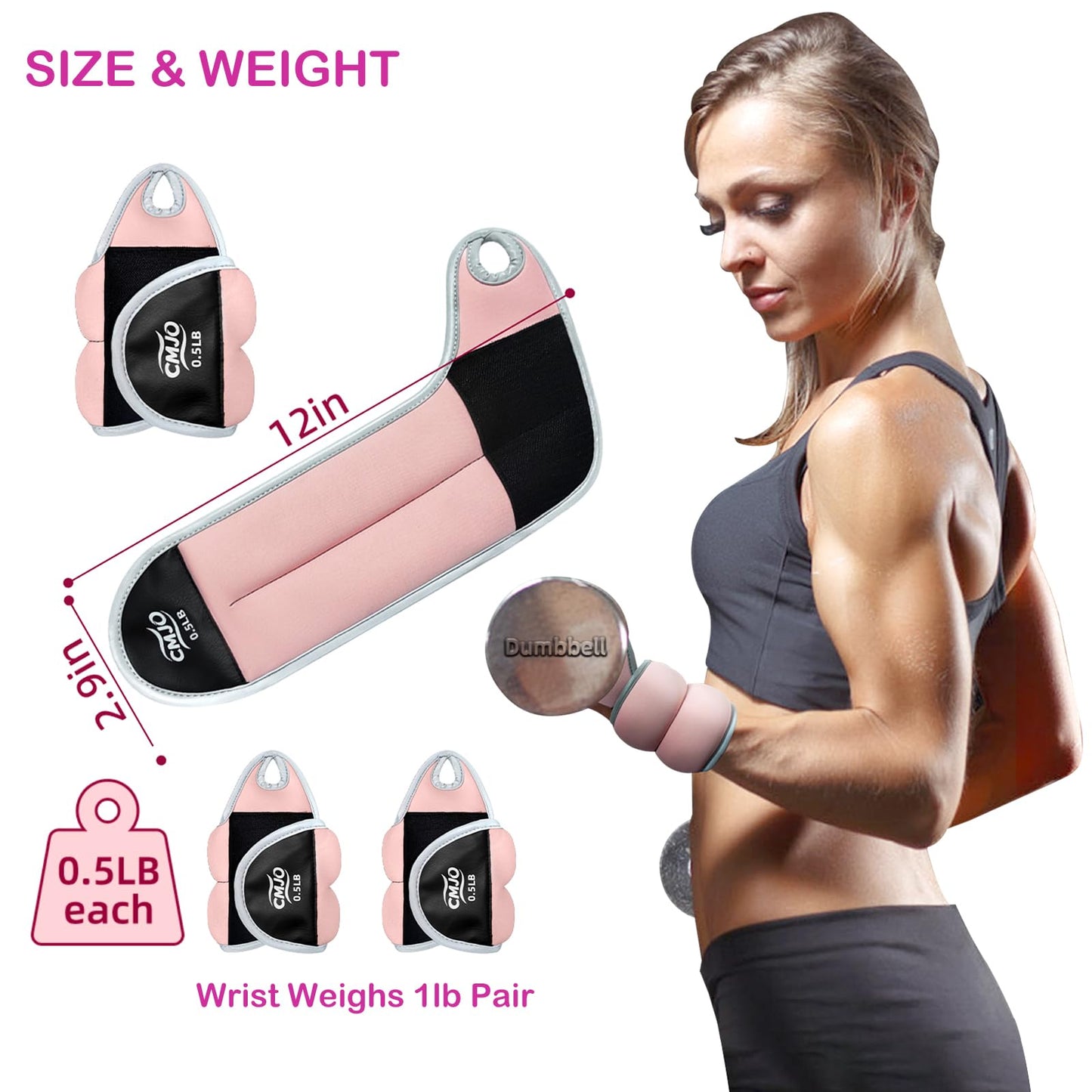 Weighted Gloves - Wrist Weights 0.5 Lb Each with Thumb Loops for Women, Arm/Hand Weights for Running Walking Pilates Yoga