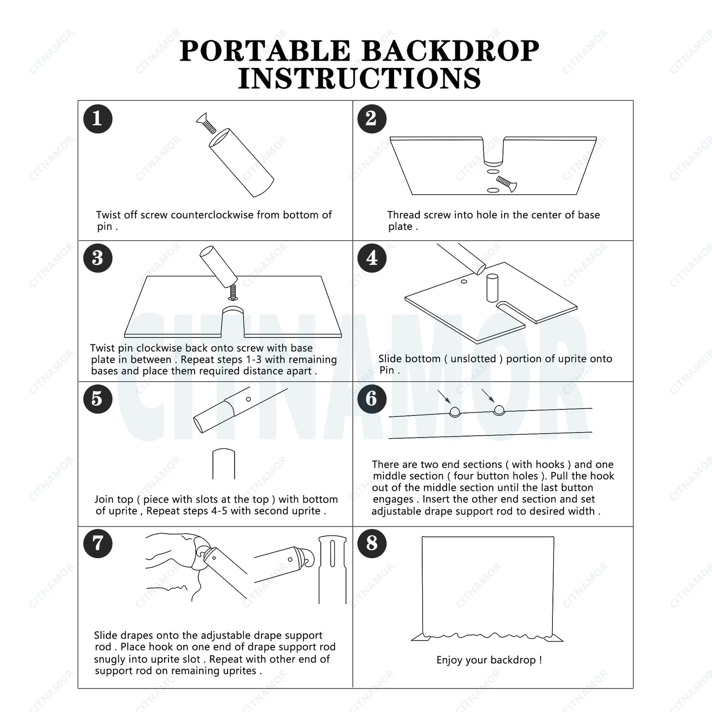 Pipe and Drape Adjustable Uprights, Crossbars,Bases & Hangers - Drape Systems for Backdrops, Trade Shows, Events, Photo Booths and Decorations by CITNAMOR (10' Tall x 10' Wide Kit)