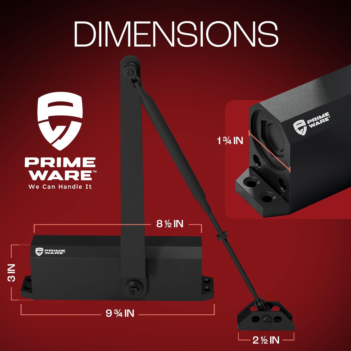 PrimeWare DC-600 Automatic Adjustable Door Closers for Home | Soft Close, No Slam | Residential and Commercial Door Closer | Level 1-6 | for Doors Weighing 30-300 lbs | Hydraulic Door Spring - Black