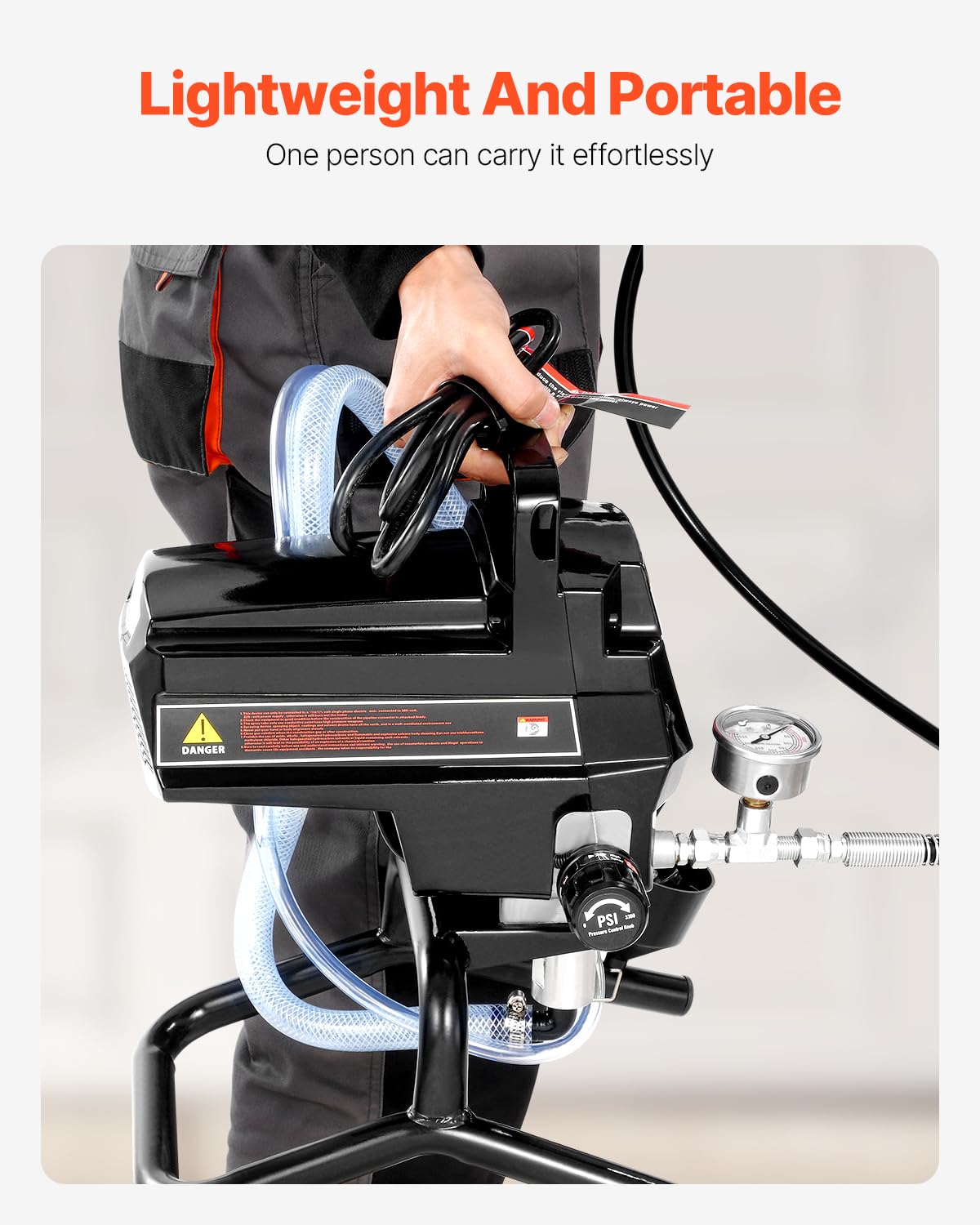 VEVOR 950W Stand Airless Paint Sprayer, 3000PSI High Efficiency Electric Airless Sprayer, Handheld Paint Sprayers for Home Interior and Exterior Furniture and Fences, Fine and Even Painting Effect
