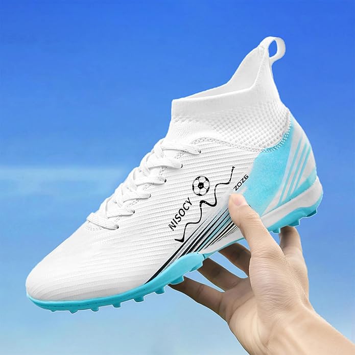 NISOCY Soccer Shoes for Mens Womens Professional Cleats High-Top Athletic Turf Football Shoe Outdoor/Indoor Professional Futsal Football Training Sneaker