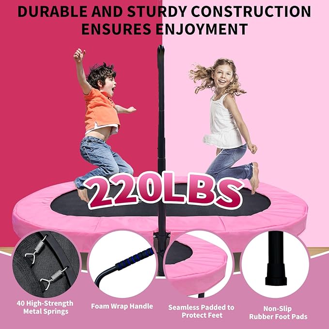 Nattork 56" Kids Trampoline Indoor, Double Trampoline with Adjustable Handle for Kids, Indoor/Outdoor Foldable Jumper, Max Load 220lbs